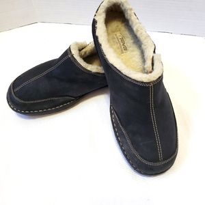 Teva Black Leather Shearling Lined Slip On Mules